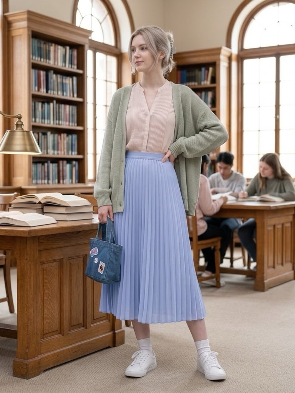 H&M Blush Pink Pleated V-Neck Flutter Sleeve Chiffon Blouse